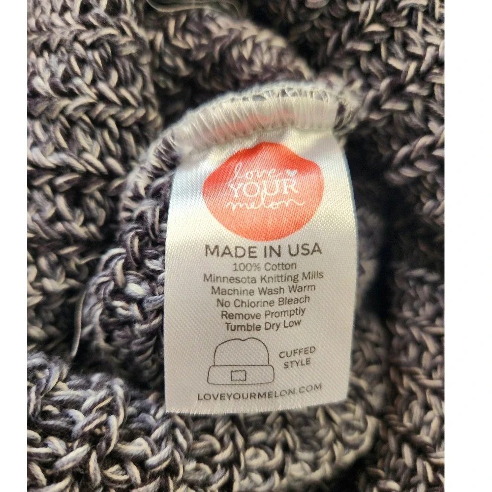 Love Your Melon Black White‎ Marl Cuffed Beanie Hat 100% Cotton Made in USA